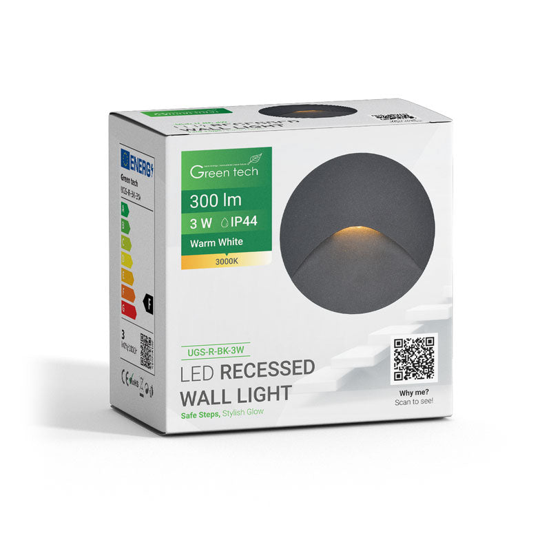 LED ugradna zidna svjetiljka Green Tech 3W, 3000K IP44, crna