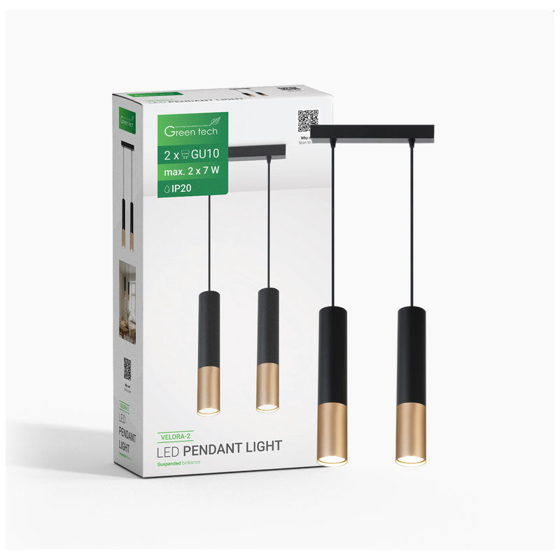LED visilica Green Tech, GU10 X 2 kom, crna-zlatna boja