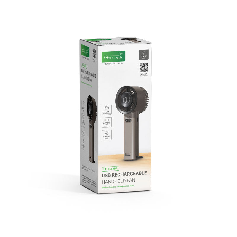 Prijenosni ventilator Green Tech, 3.6W, smeđi, sa USB punjenjem