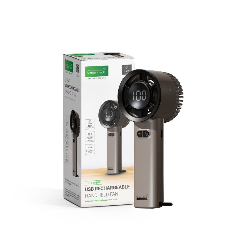 Prijenosni ventilator Green Tech, 3.6W, smeđi, sa USB punjenjem
