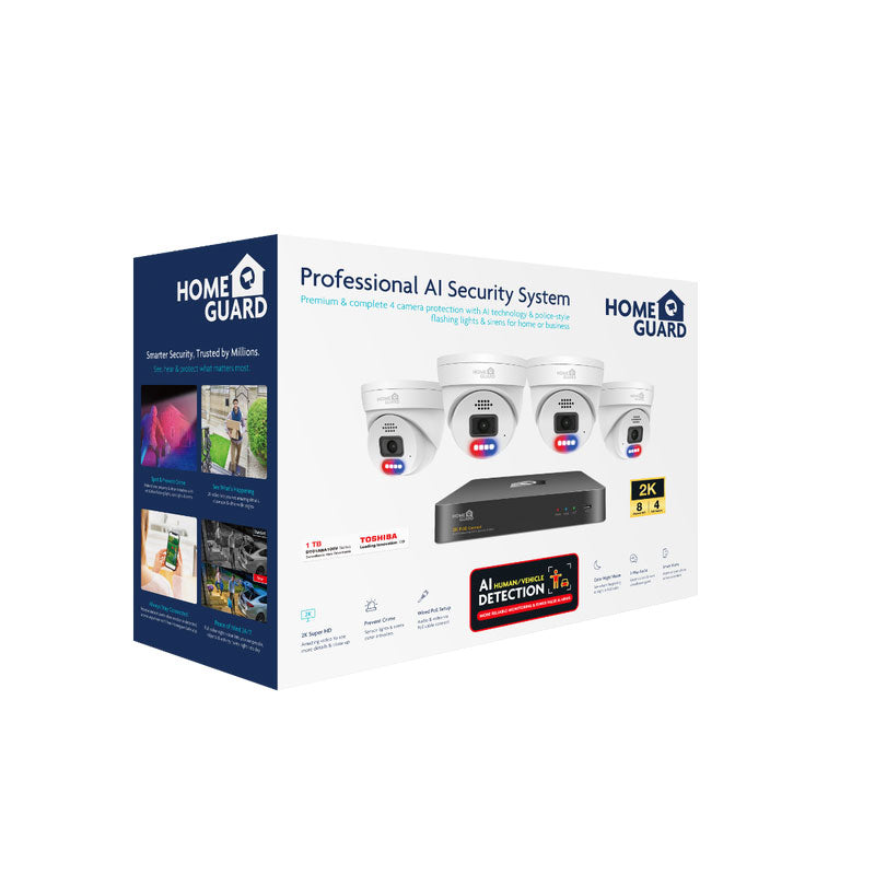 Homeguard POE Set 2K NVR 8CH+4 kamere, svjetlosno/zvučni alarm, AI detekcija