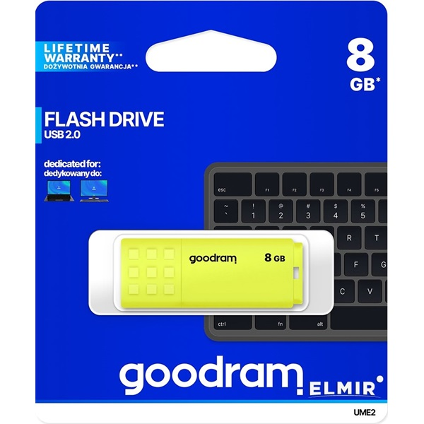 Goodram UME2 USB izbrisivi memorijski pogon 8 GB USB Tip-A 2.0 Žuto
