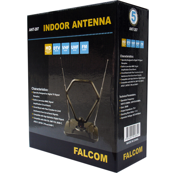 Falcom Sobna antena z ojačevalnikom, UHF/VHF, črna - ANT-207