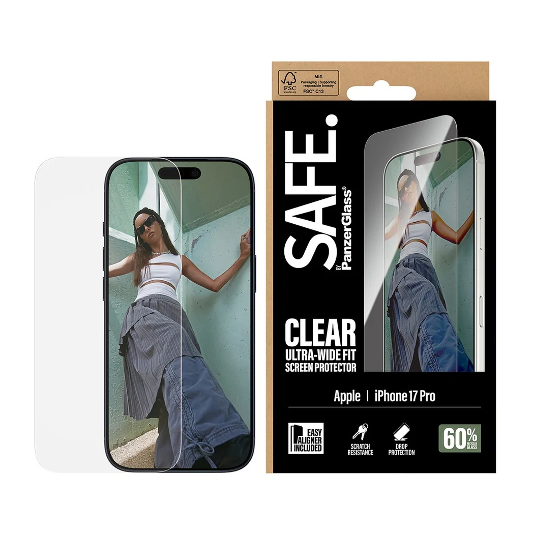PanzerGlass SAFE. by ® Screen Protector iPhone 17 Pro | Ultra-Wide Fit w. EasyAligner Prozirna zaštita za zaslon Apple 1 kom