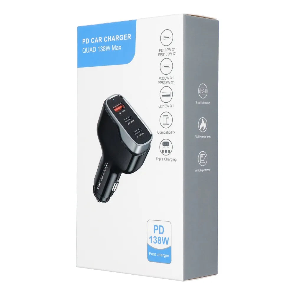 USB QC 3.0 avtopolnilec 18W + 2x Type C PD 100W+30W CC53-2C1A (skupno 138W)