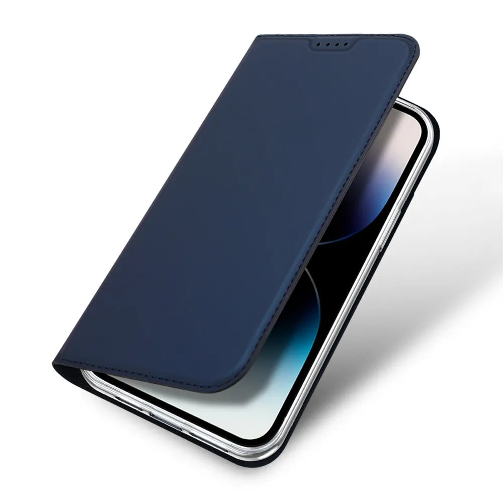 DUX DUCIS Skin Pro – Gladka usnjena torbica za Apple iPhone 15 modra