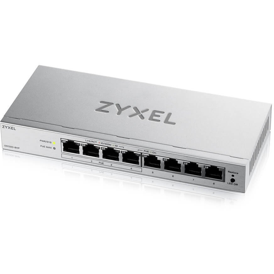 Zyxel GS1200-8HPV3 Upravljano L2 Gigabit Ethernet (10/100/1000) Podrška za napajanje putem Etherneta (PoE) Stolno računalo Sivo