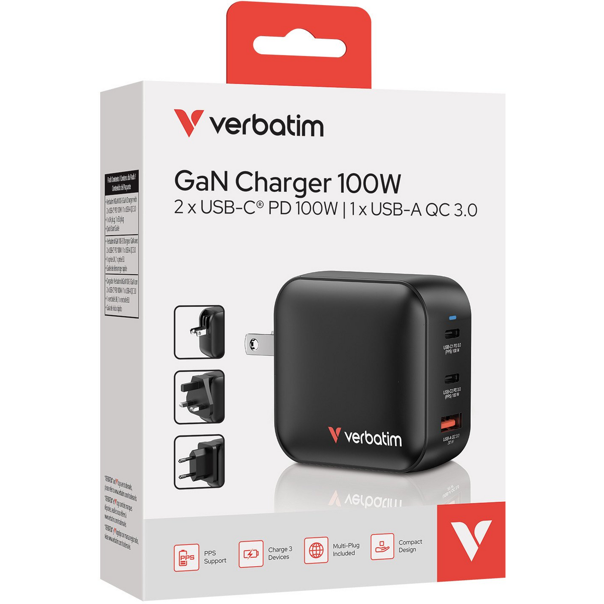 Verbatim GaN Charger 100W Univerzalno Crno AC Brzo punjenje U zatvorenom