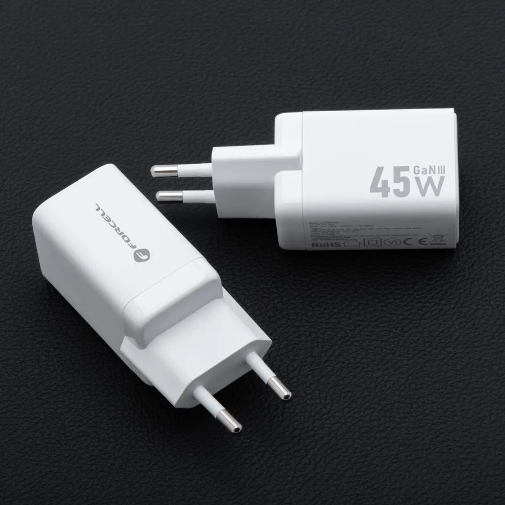 Polnilec za telefone Forcell F-Energy Mini GaN III 2 x USB C PD QC4.0 45W VT-36B bel