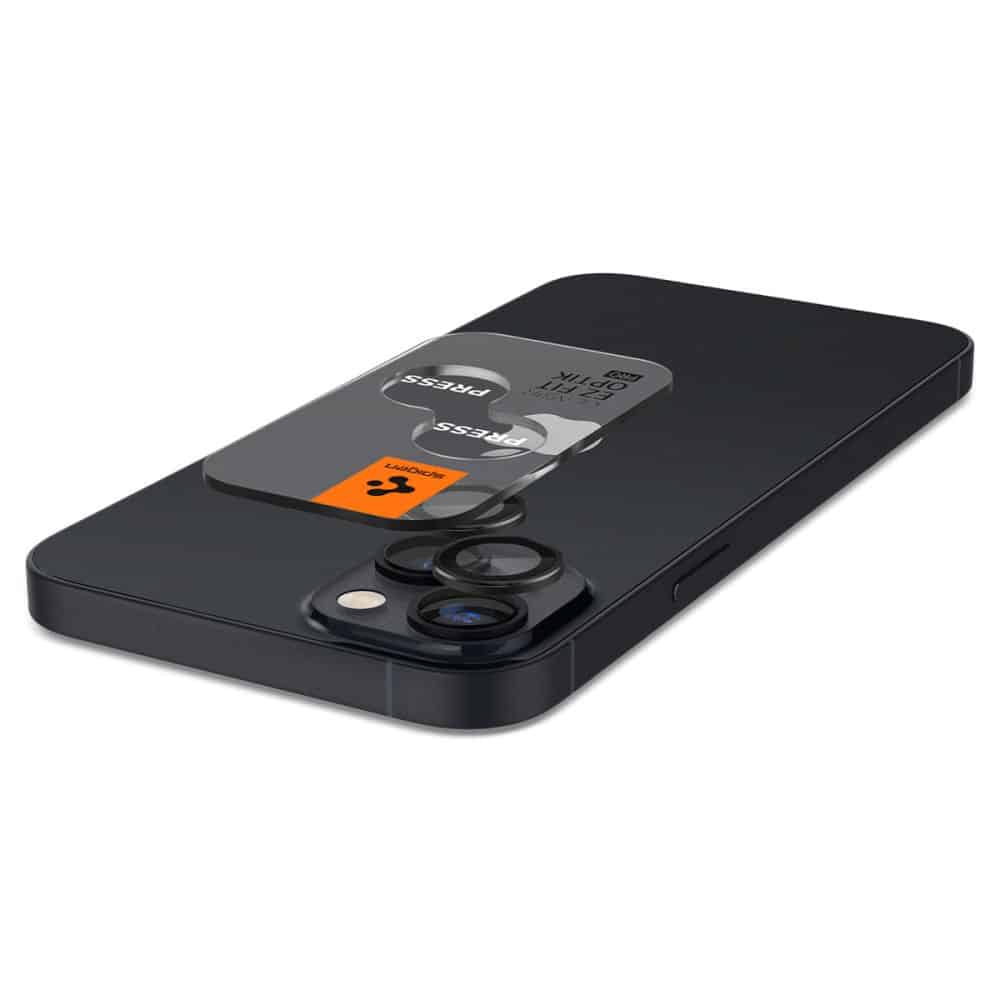 SPIGEN OPTIK.TR EZ FIT ZAŠČITNO KALJENO STEKLO ZA KAMERO 2-KOS ZA IPHONE 14 / 14 PLUS/ 15 / 15 PLUS ČRNO