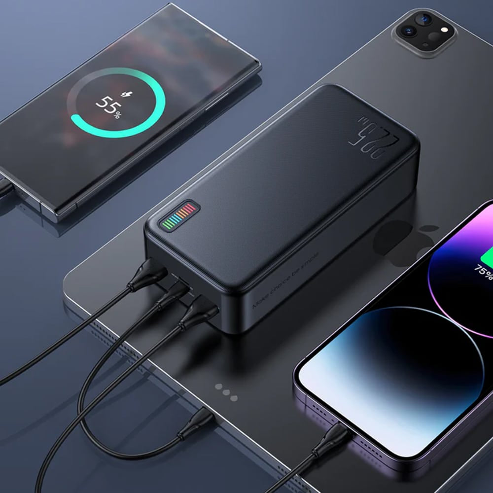 JoyRoom - Power Bank Dazzling Series (JR-QP196) - 2xUSB- Type-C- Micro-USB- LED za preverjanje baterije- 22.5W- 30000mAh - črna