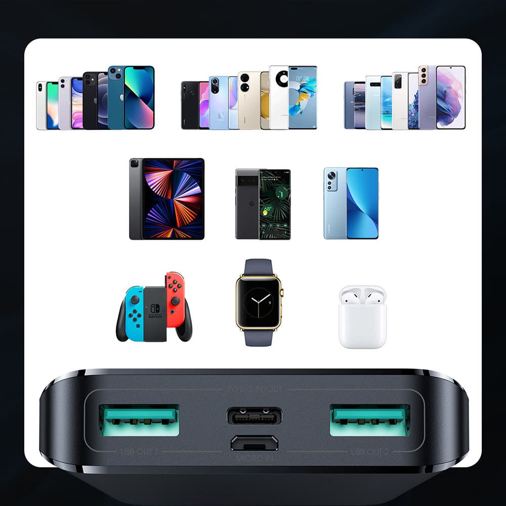 JoyRoom - Power Bank (JR-T013) - 2x USB- Type-C- Micro-USB - z velikim digitalnim zaslonom - 15W - 10000mAh - črna