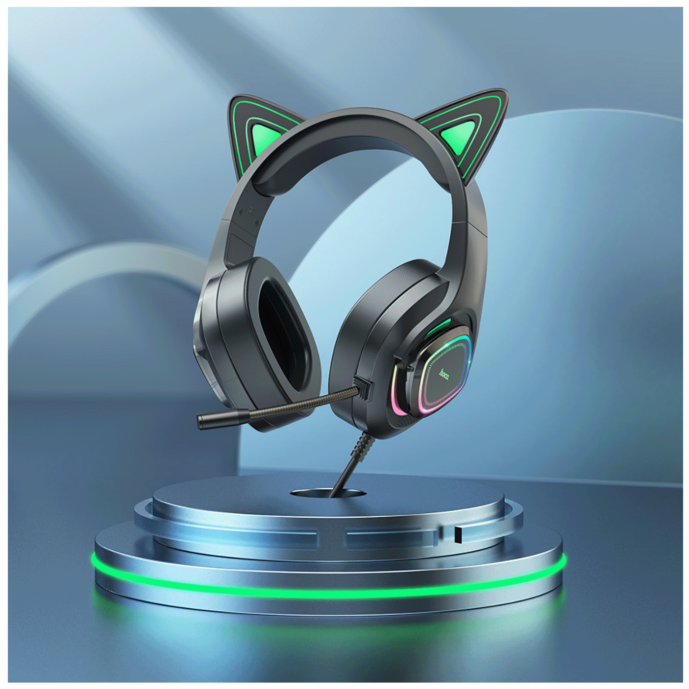 hoco. Slušalke z mikrofonom, gaming, USB/3.5 mm, LED - W107 Cute Cat Black/Green