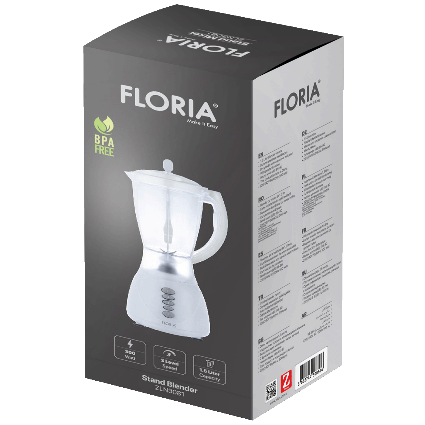 Floria Blender, zapremina 1.5 lit, 300 W, crna - ZLN3080