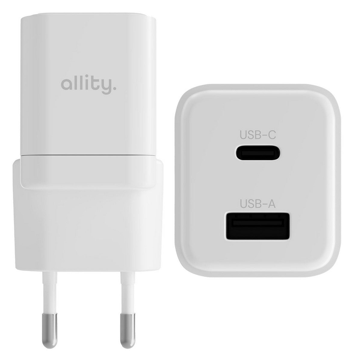 ALLITY zidni punjač GaN PD QC ATC-01-20WAC 1x USB-C 1x USB-A 20W bijeli