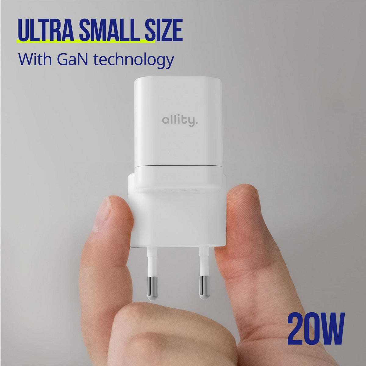 ALLITY zidni punjač GaN PD QC ATC-01-20WAC 1x USB-C 1x USB-A 20W bijeli