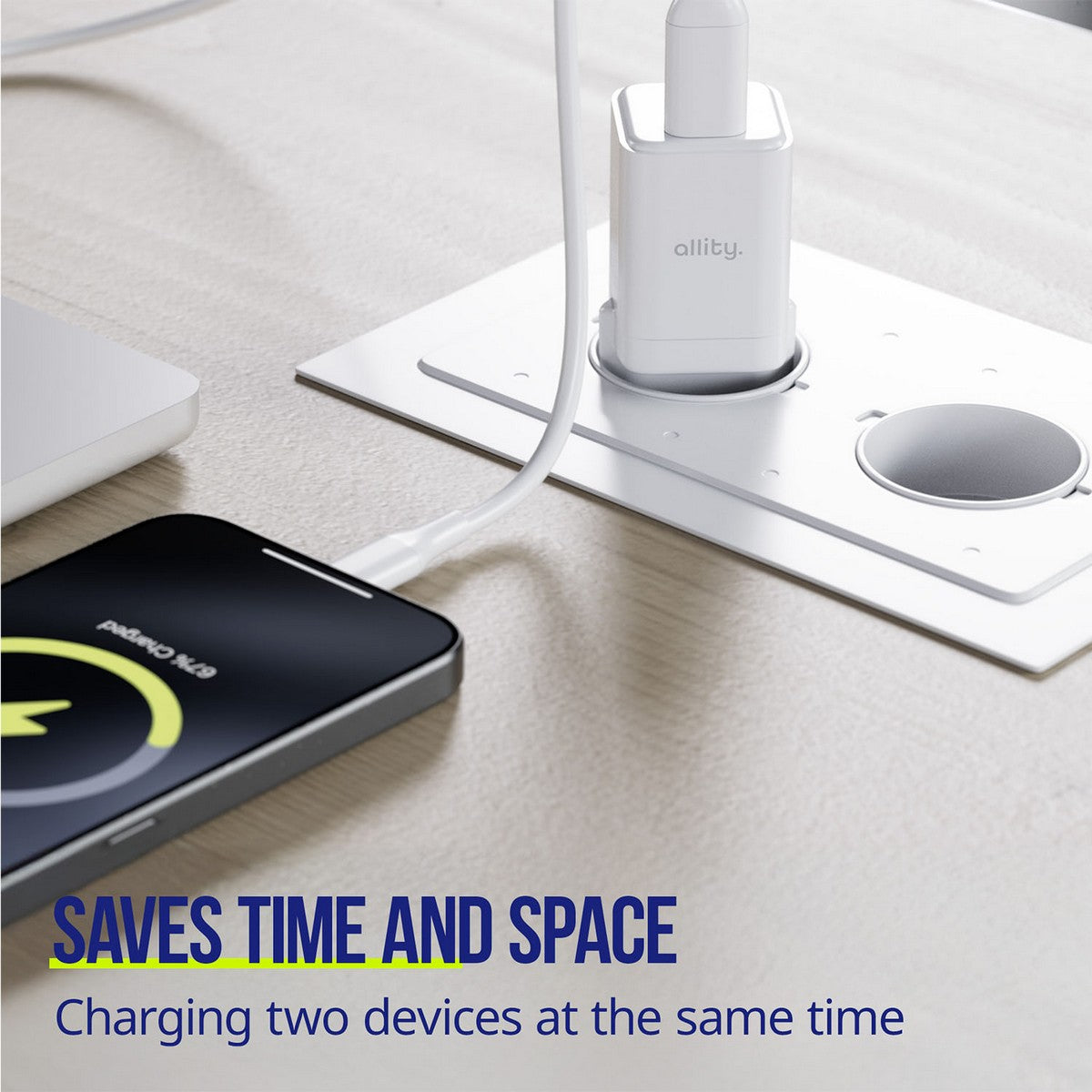 ALLITY zidni punjač GaN PD QC ATC-01-30WAC 1x USB-C 1x USB-A 30W bijeli