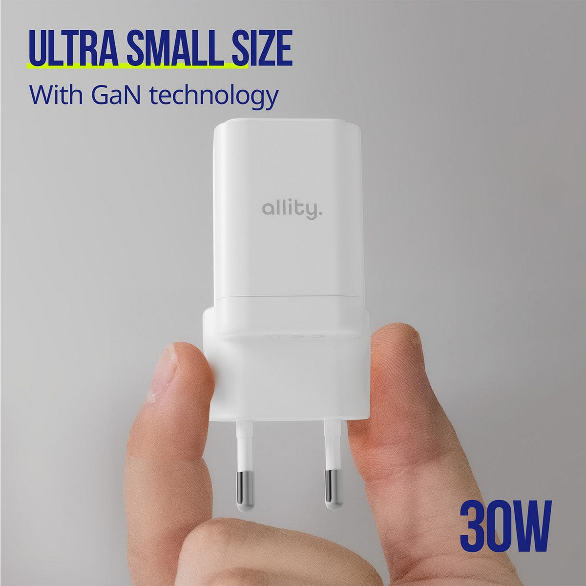 ALLITY zidni punjač GaN PD QC ATC-01-30WAC 1x USB-C 1x USB-A 30W bijeli