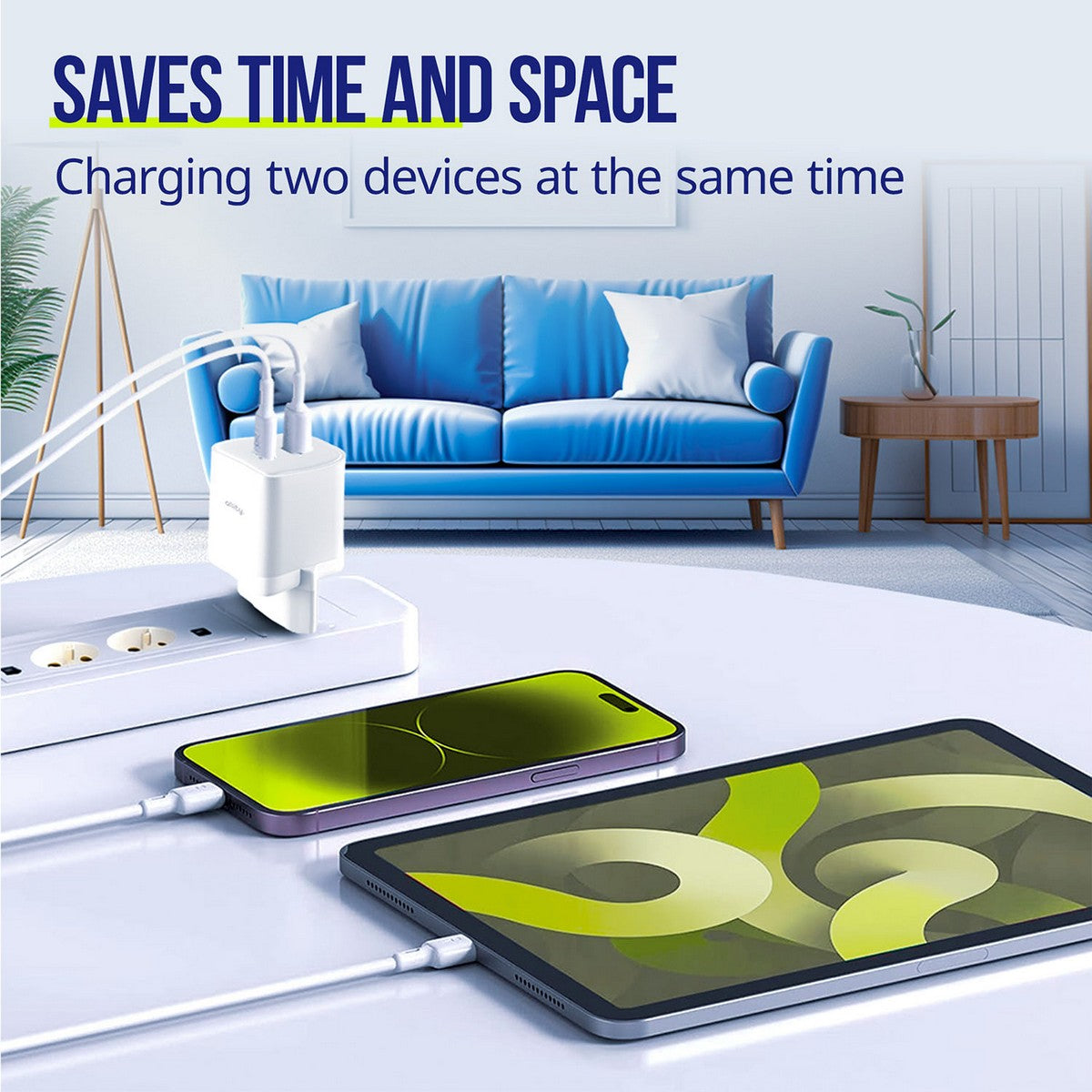 ALLITY zidni punjač GaN PD QC ATC-01-45WAC 1x USB-C 1x USB-A 45W bijeli