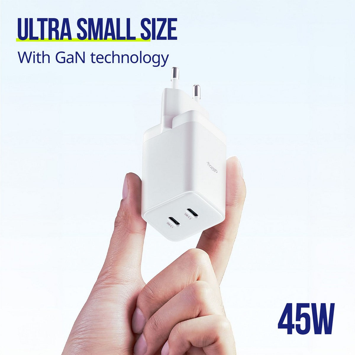 ALLITY zidni punjač GaN PD QC ATC-01-45WAC 1x USB-C 1x USB-A 45W bijeli