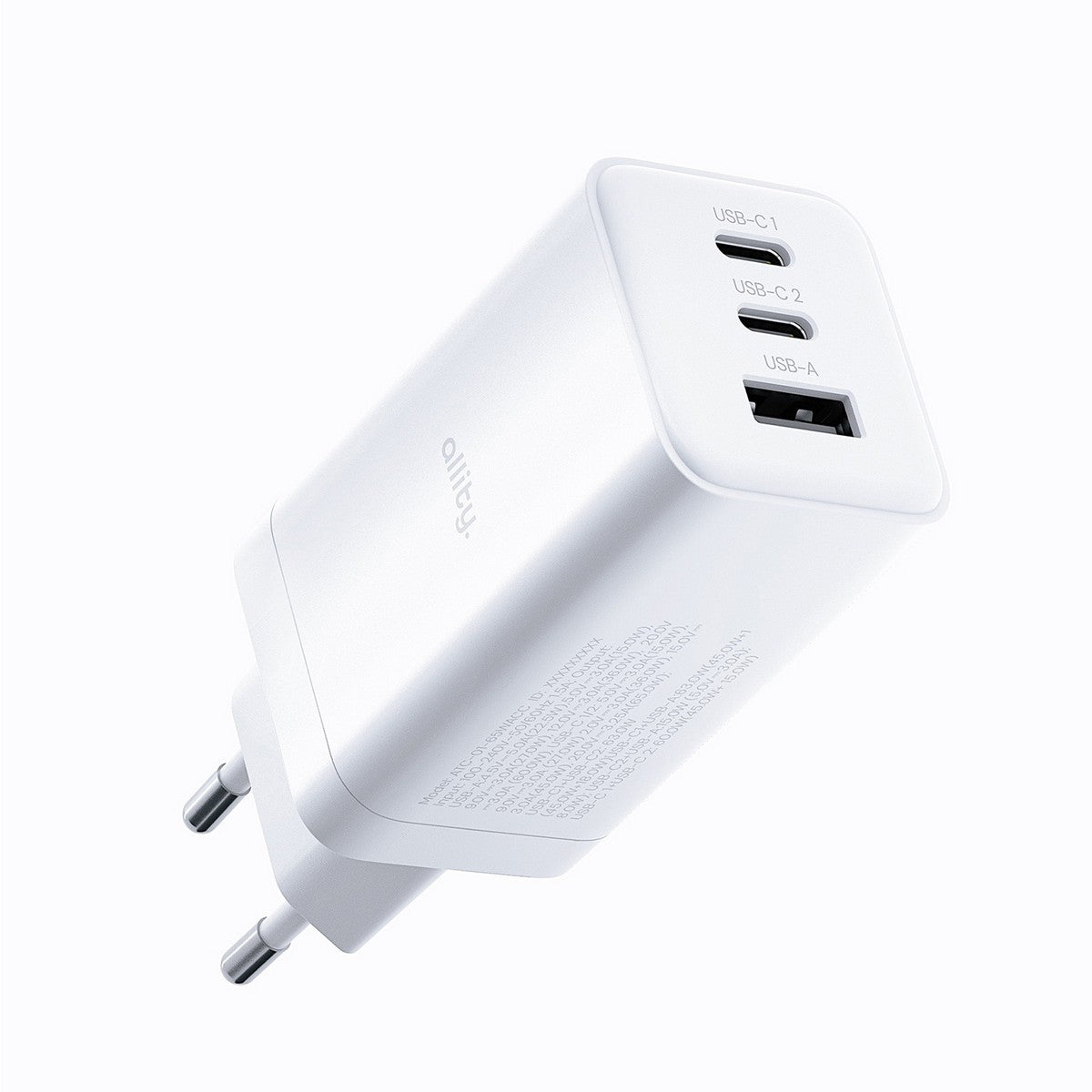 ALLITY zidni punjač GaN PD QC ATC-01-65WACC 2x USB-C 1x USB-A 65W bijeli