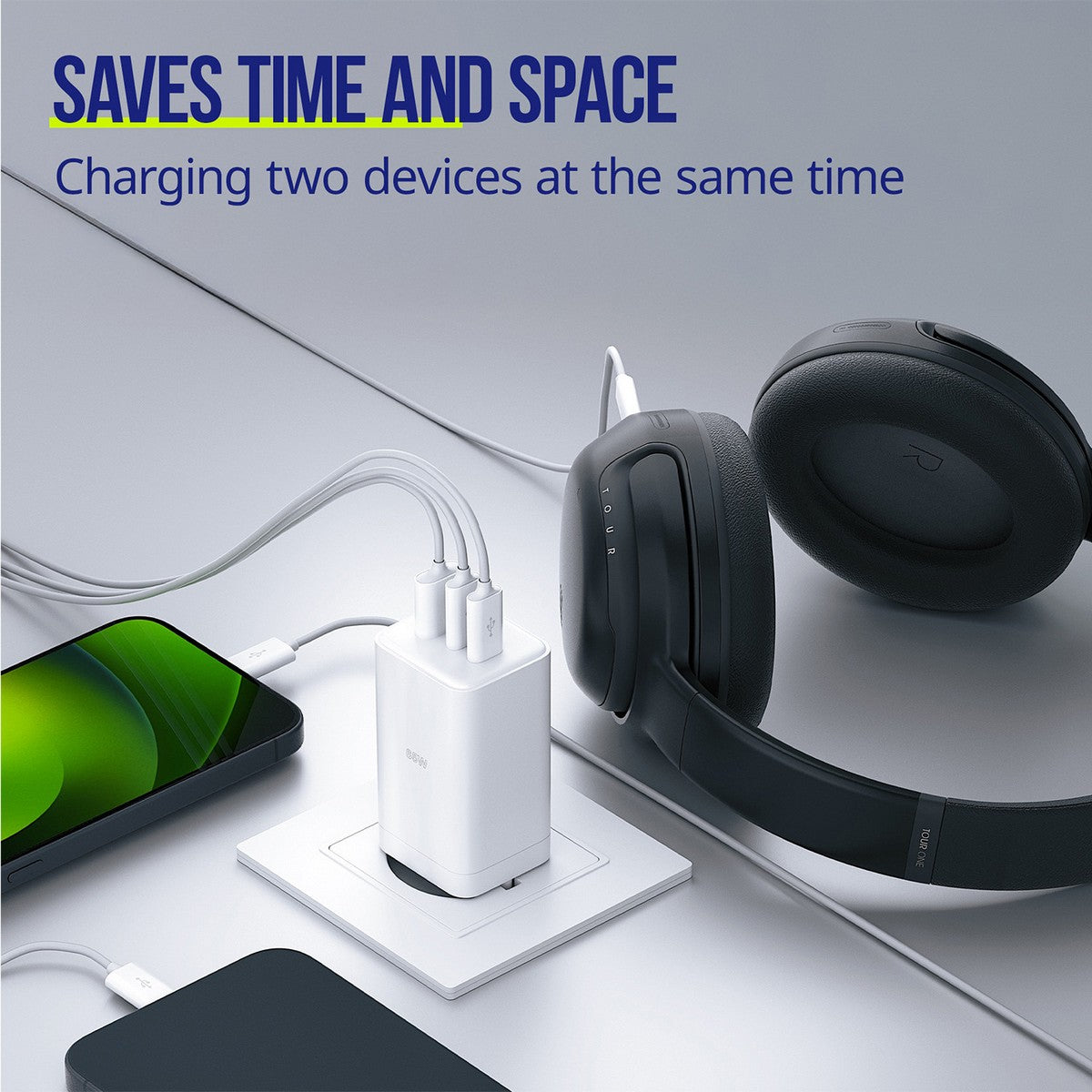 ALLITY zidni punjač GaN PD QC ATC-01-65WACC 2x USB-C 1x USB-A 65W bijeli