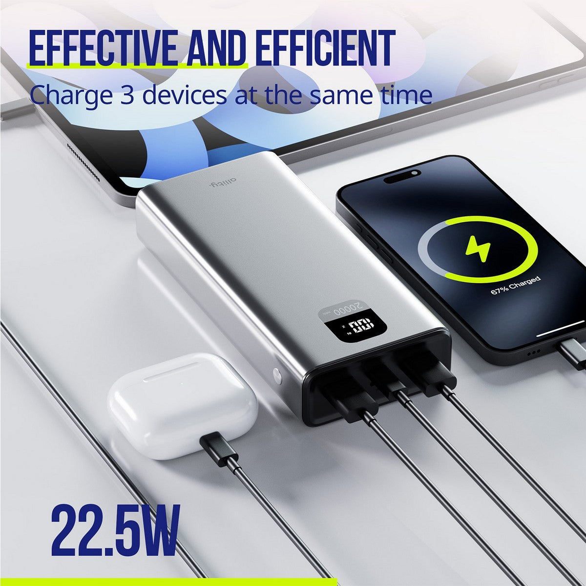 ALLITY prijenosna baterija APB-100 QC 22.5W 20000 mAh siva