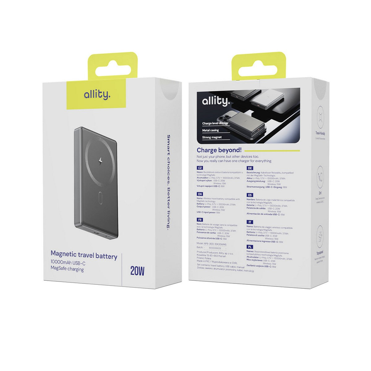 ALLITY bežična power bank baterija APB-300 PD QC 20W 10000 mAh magnetska siva