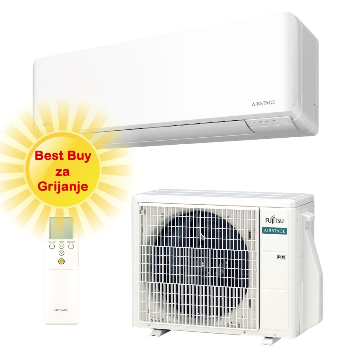 FUJITSU KLIMA UREĐAJ 2,5KW ASEH09KMCG/AOEH09KMCG- Super Eco inverter, za prostor do 25m2, A++ energetska klasa