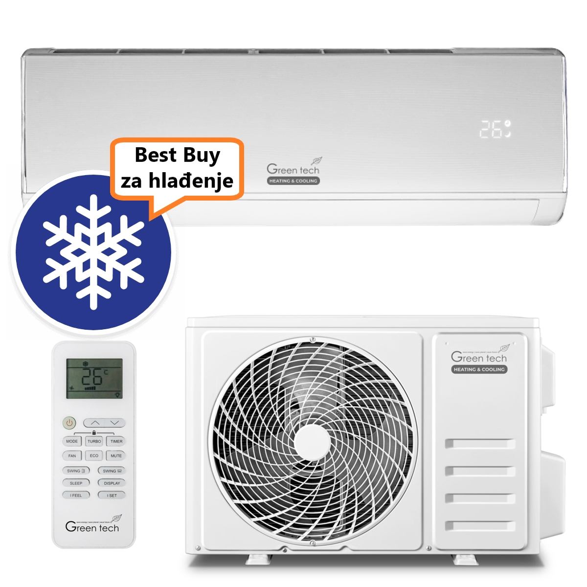 GREEN TECH KLIMA UREĐAJ 3,4kW 12-IN51-WIFI, za prostor do 35m2, A++ energetska klasa, R32