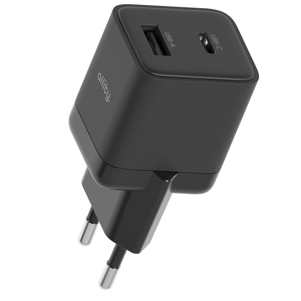 ALLITY zidni punjač GaN PD QC ATC-01-20WAC 1x USB-C 1x USB-A 20W crni