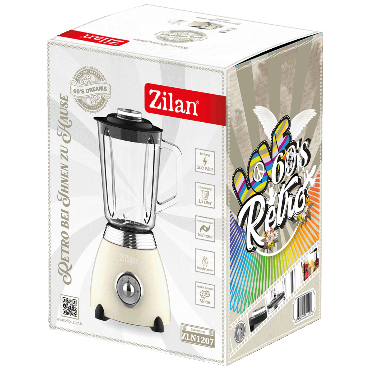 Zilan mešalnik, prostornina 1,5 l, 500 W, 2 hitrosti, retro – ZLN1207