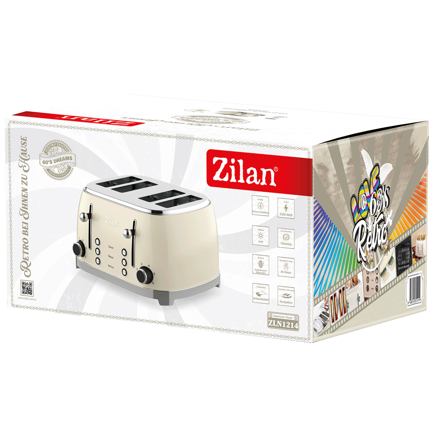 Zilan Toster, 4 otvora za kruh, 6 nivoa grijanja, 1500W, Retro - ZLN1214