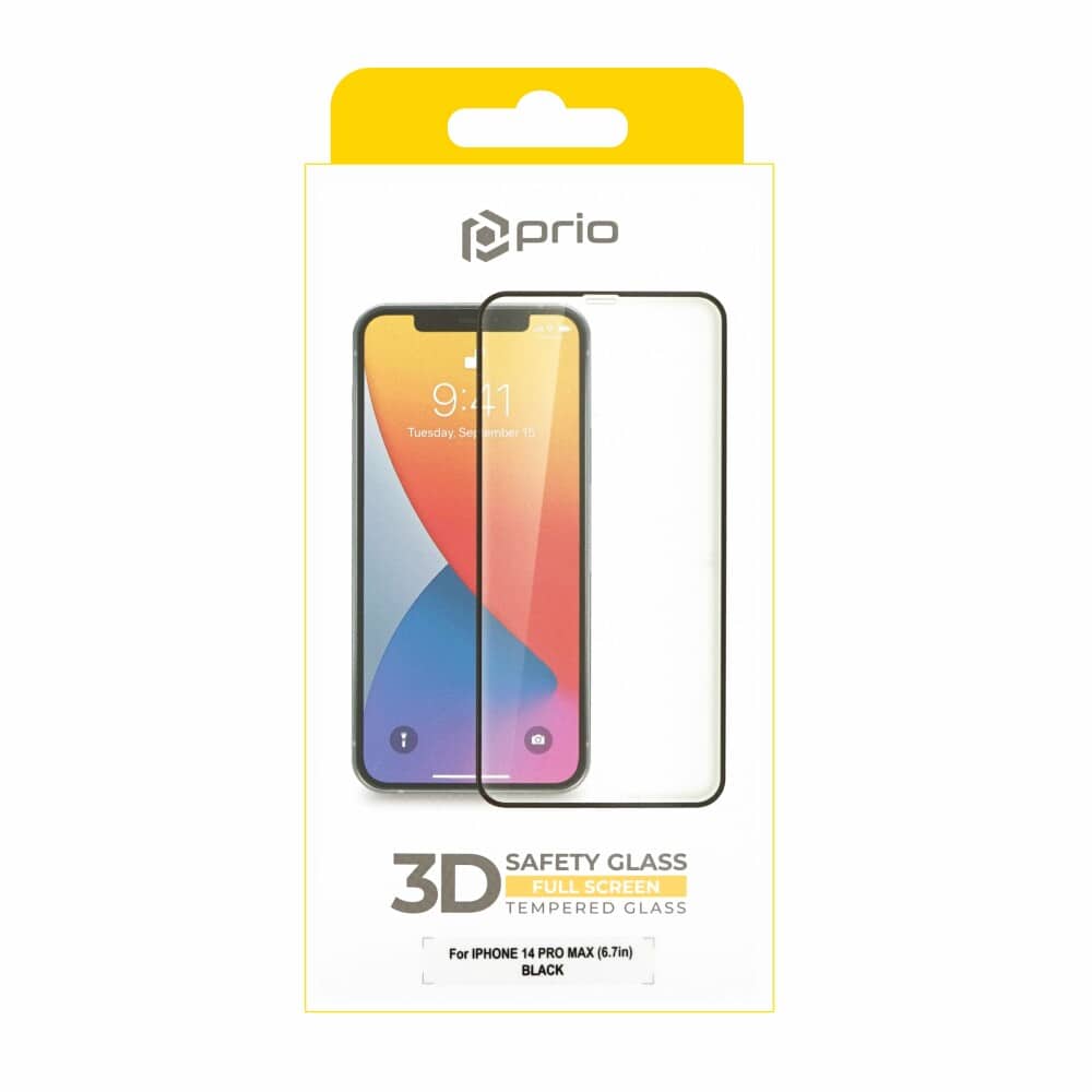 Prio 3D zaščitno steklo iz kaljenega stekla za iPhone 14 Pro Max (6,7 palca) črno