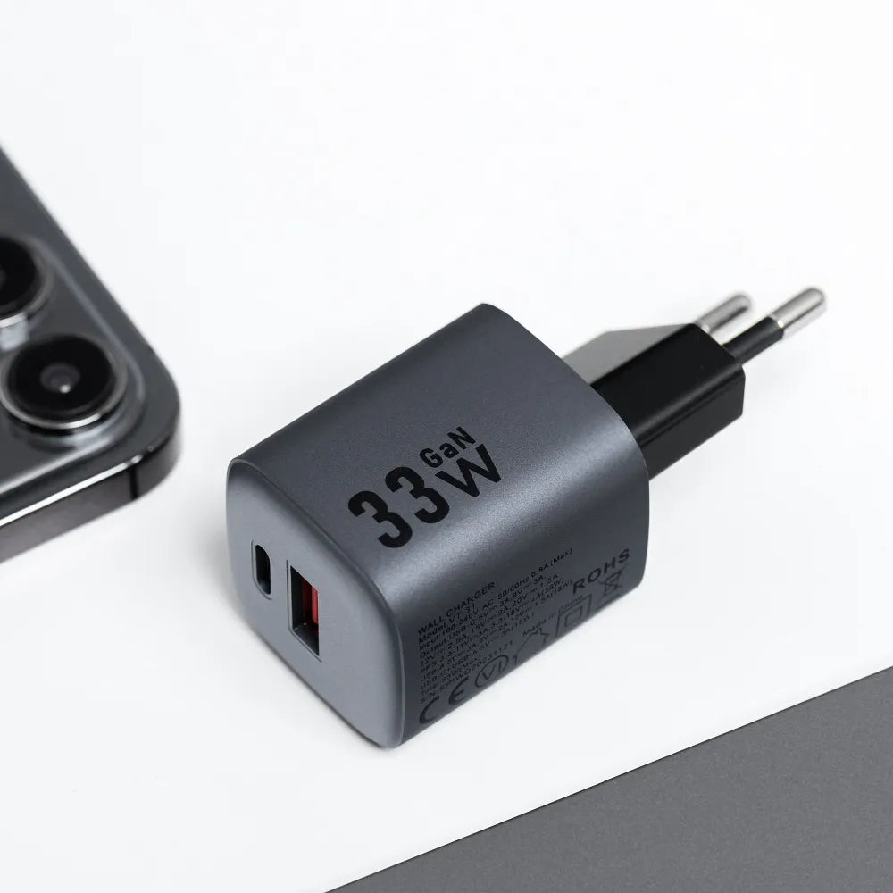 Forcell F-Energy GaN USB C + USB A QC4.0 PD 3A 33W VT-31 siv polnilec za telefon