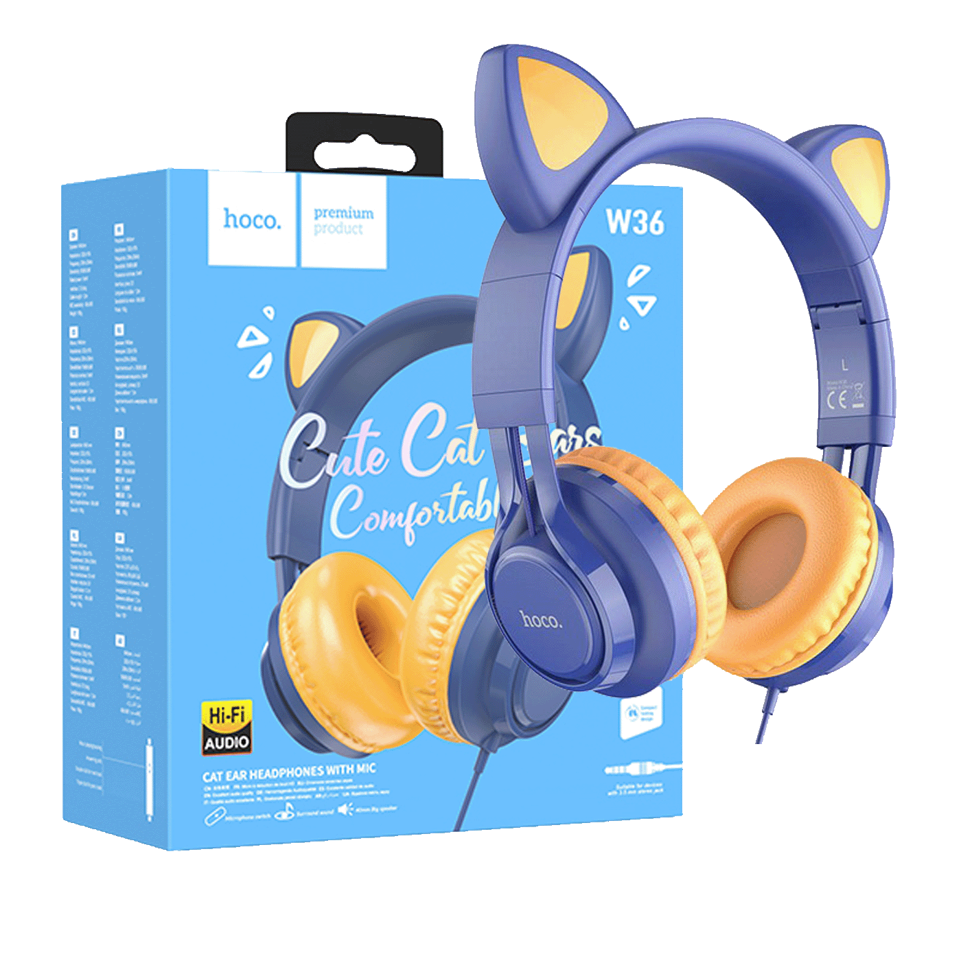 hoco. Slušalice sa mikrofonom, mačje uši, plava - W36 Cat ear, midnight blue