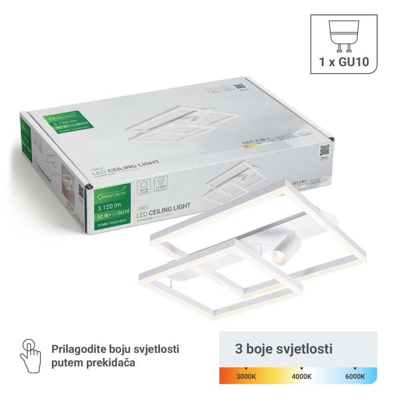 Stropna dekorativna svjetiljka Green Tech 52W, 3CCT + 1 x SPOT GU10