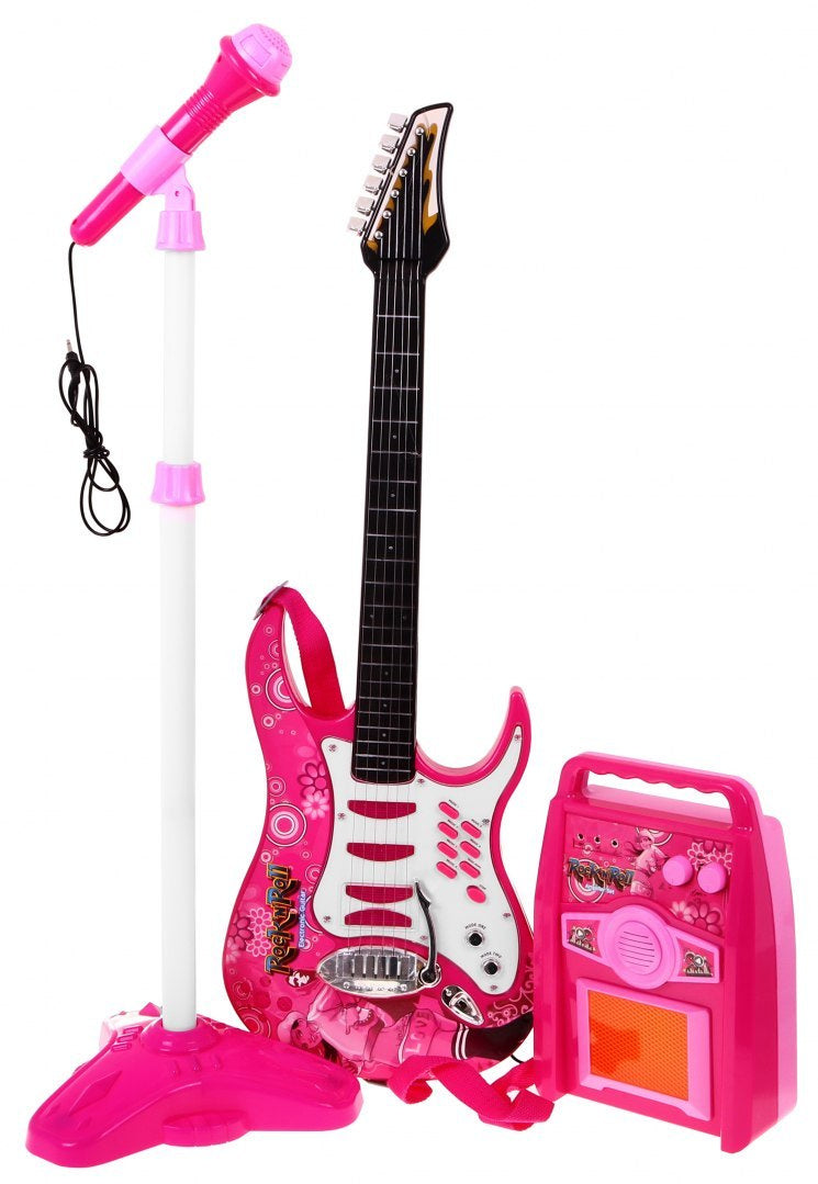 Dječja gitara sa pojačalom i mikrofonom Amp - roza