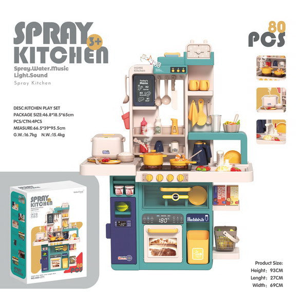 Dječja kuhinja za igru Kitchenette sa zvučnim svjetlosnim i vodenim efektima - 50 elemenata - Zelena