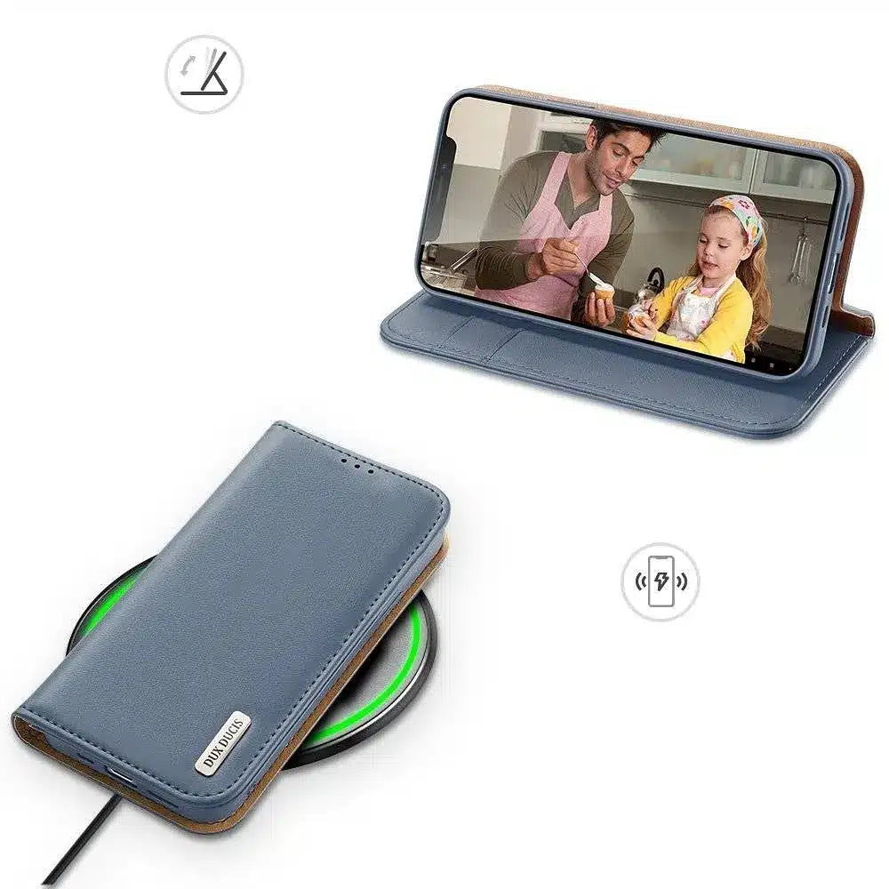 DUX DUCIS Hivo - usnjena denarnica za Apple iPhone 13 Pro Max modra
