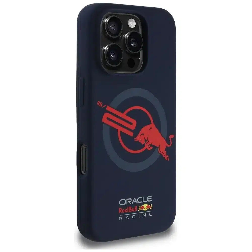 RED BULL iPhone 16 Pro ovitek, združljiv z MagSafe (Silicon ORBR20 Logo Red Lining), temno moder