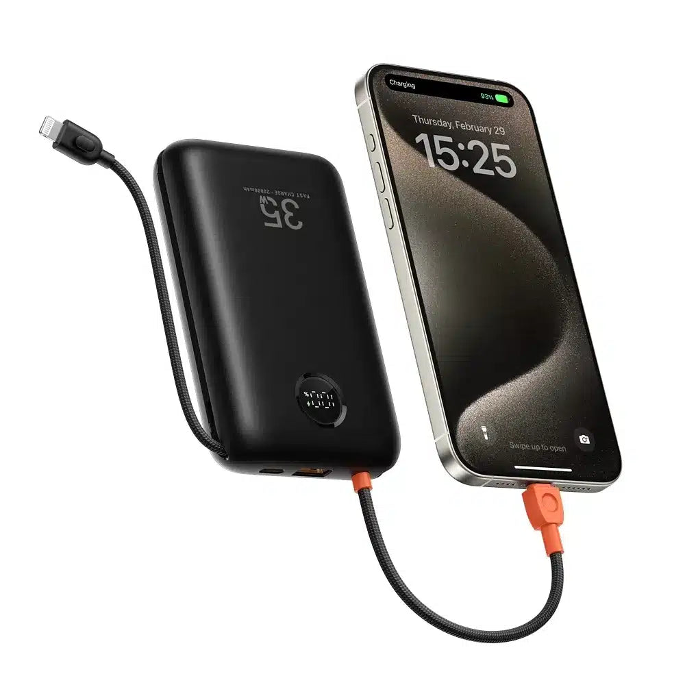 VEGER powerbank 20000 mAh z vgrajenimi kabli Type C / Lightning PD QC3.0 35W K2 (W2068) črn
