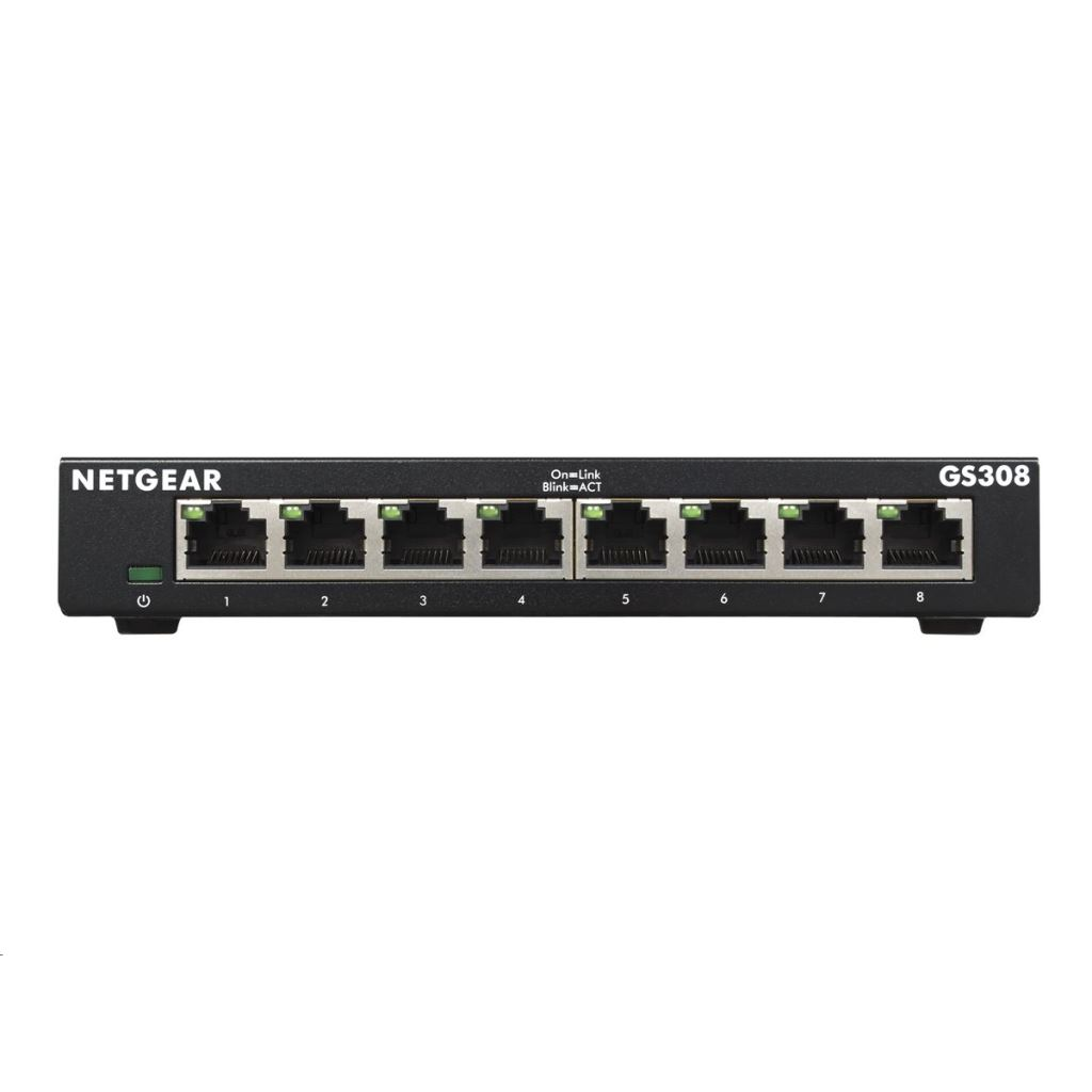 NETGEAR GS308-300PES mrežni prekidač Neupravljano L2 Gigabit Ethernet (10/100/1000) Crno