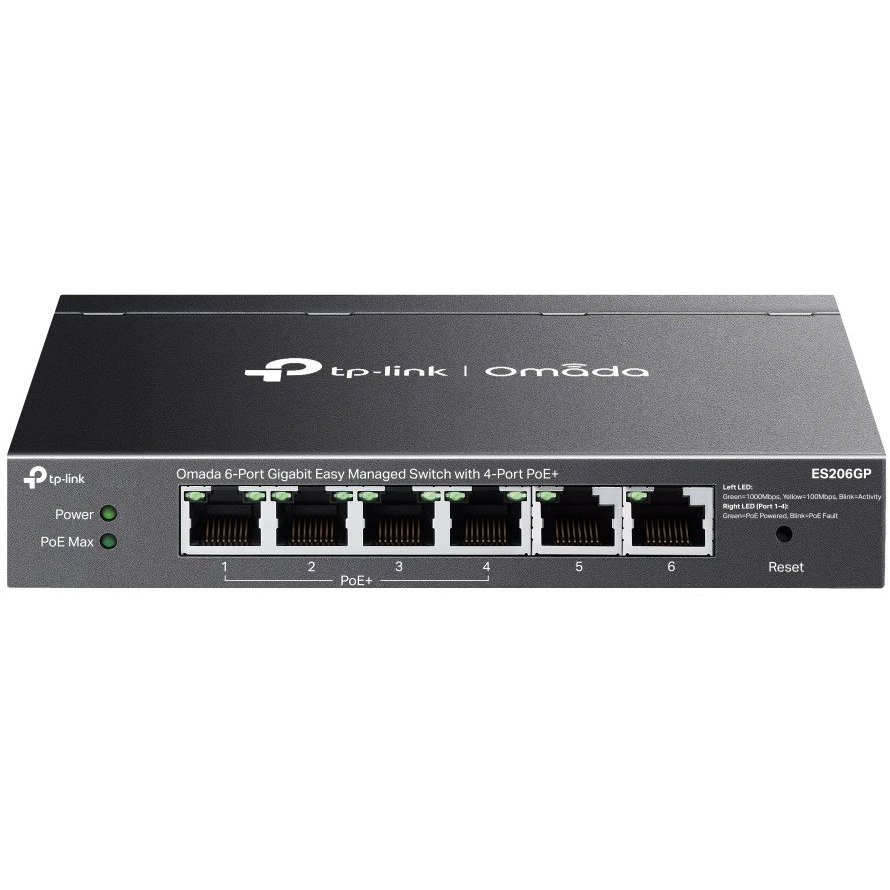 TP-Link Omada ES206GP mrežni prekidač Upravljano Gigabit Ethernet (10/100/1000) Podrška za napajanje putem Etherneta (PoE) Crno