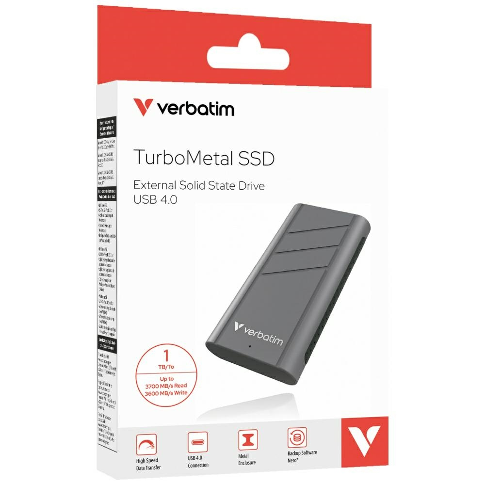 Verbatim TurboMetal SSD USB4 1TB USB Tip-C USB4 Gen 2x2 Srebro