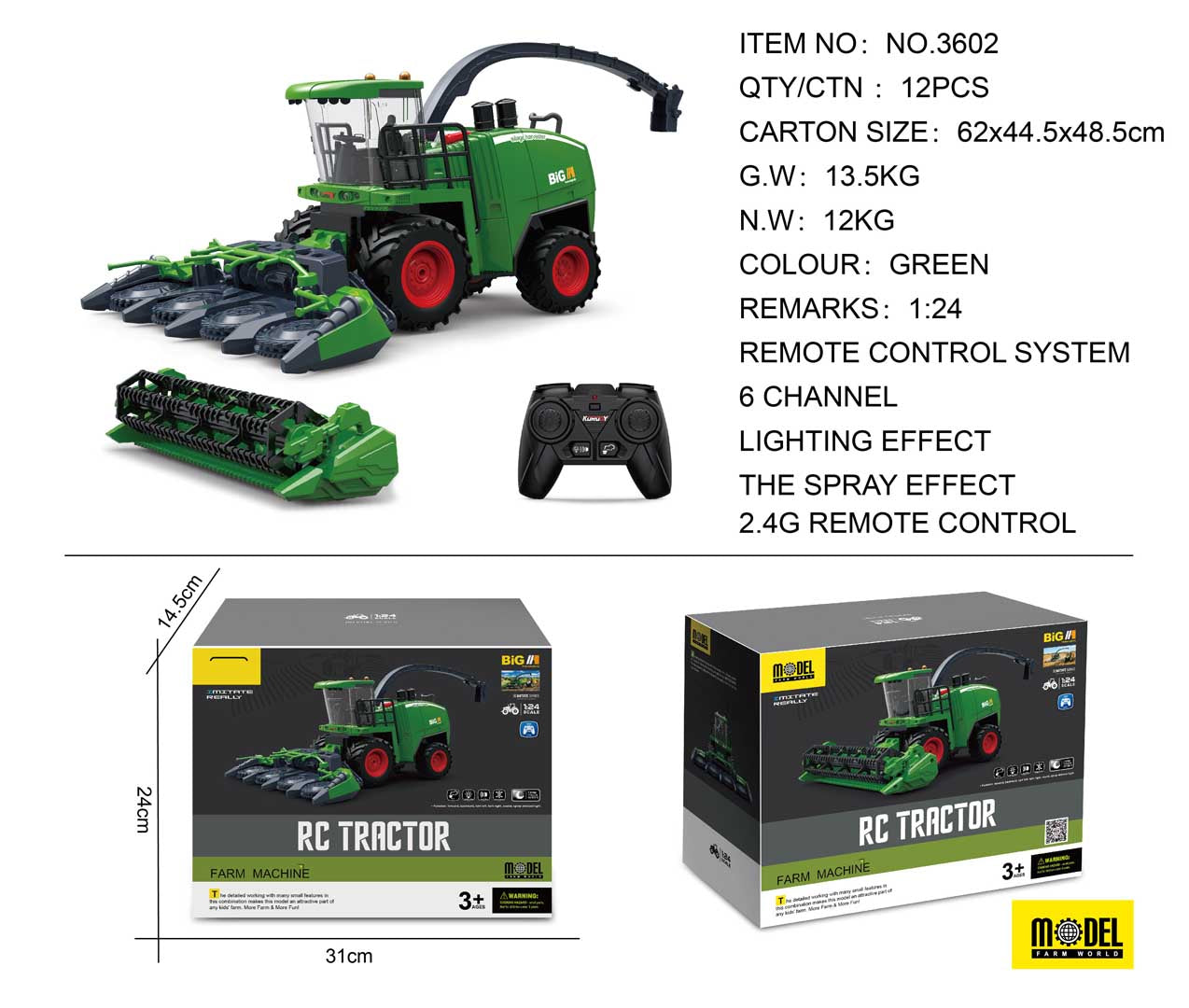 Kombajn na daljinsko upravljanje Grain and Corn Harvester 2u1 - zeleni