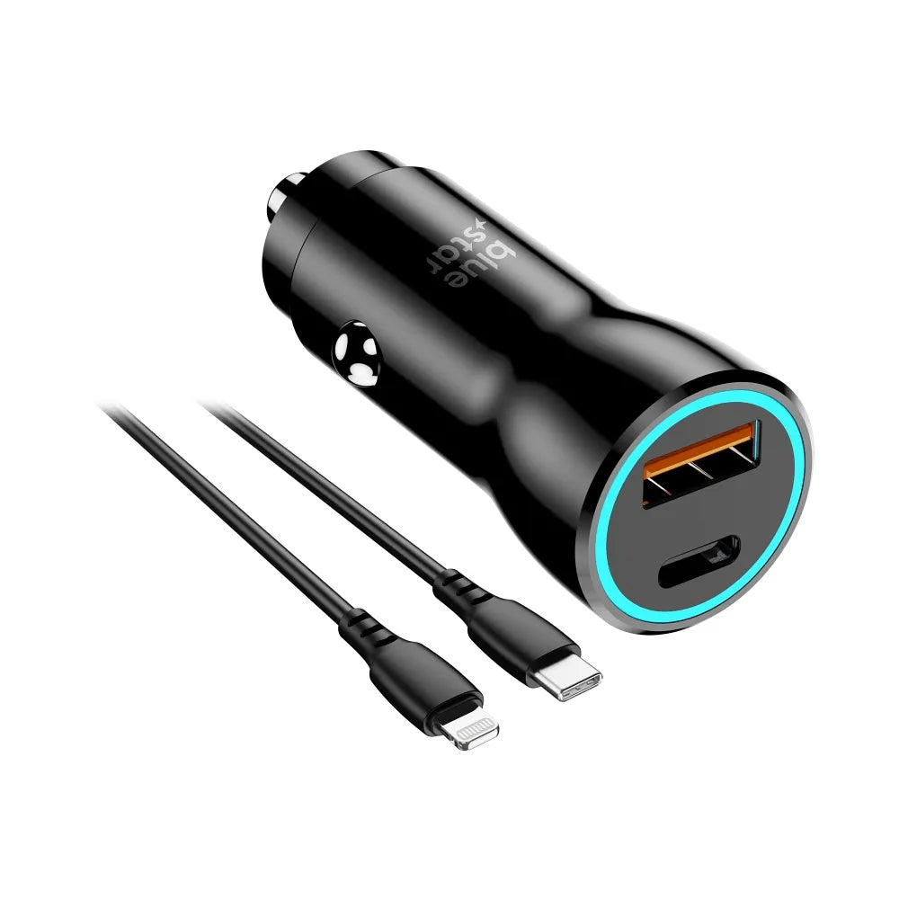Avtopolnilec Blue Star 25 W (PD, QC 3.0, AFC) z USB-C priključkom in USB-C v Lightning 3A kablom