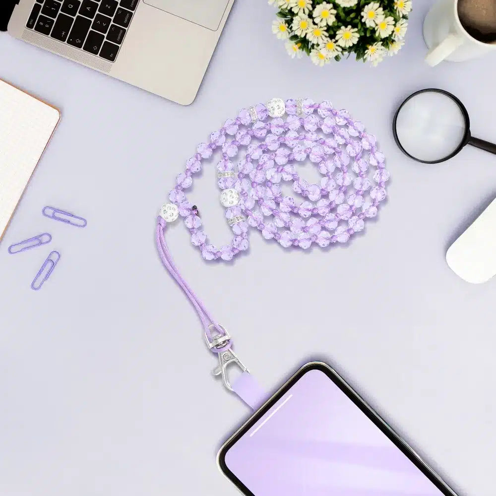 Obesek za telefon CRYSTAL DIAMOND / dolžina vrvice 74cm (37cm v zanki) / okrog vratu vijolična