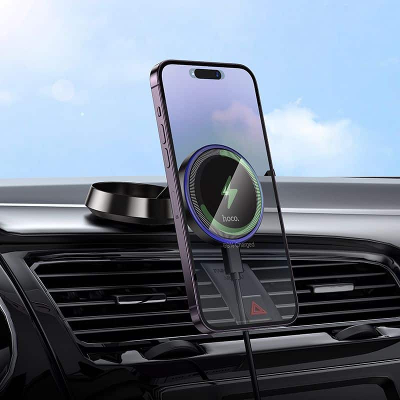 Induktivni držač za telefon u automobilu kompatibilan s MagSafe Hoco 15W za nadzornu ploču - sivi