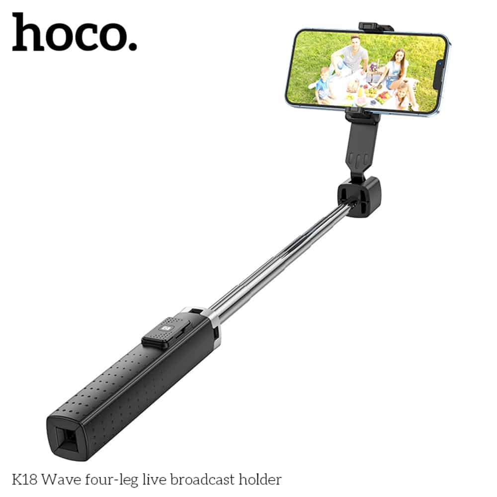 Hoco - Selfie Stick Wave (K18) s brezžičnim daljinskim upravljalnikom Bluetooth in 4 nogami - 97 cm - črn